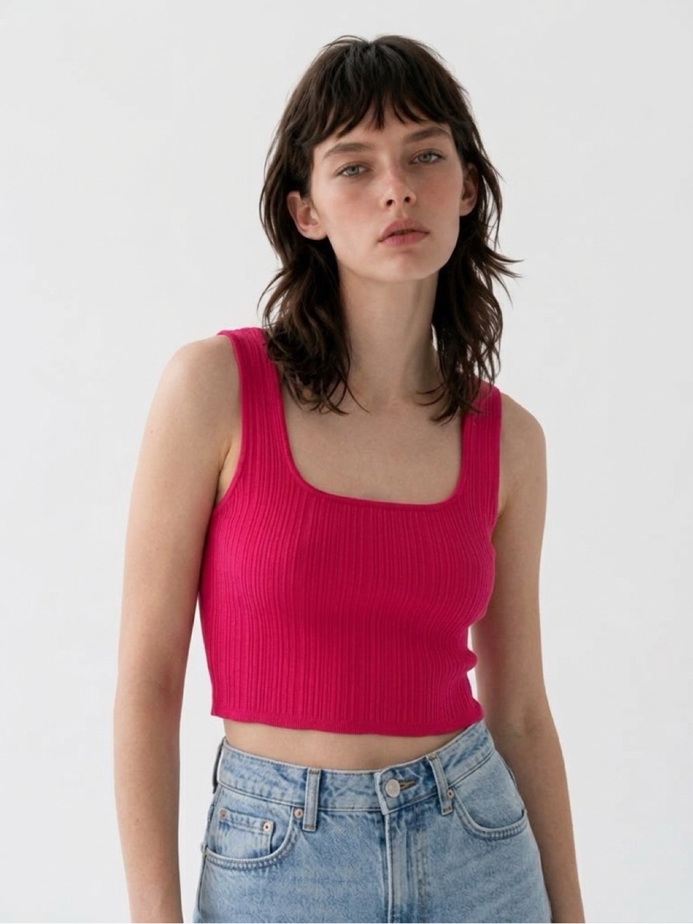 H&M Ribbed Crop Tank Top in Bright Pink